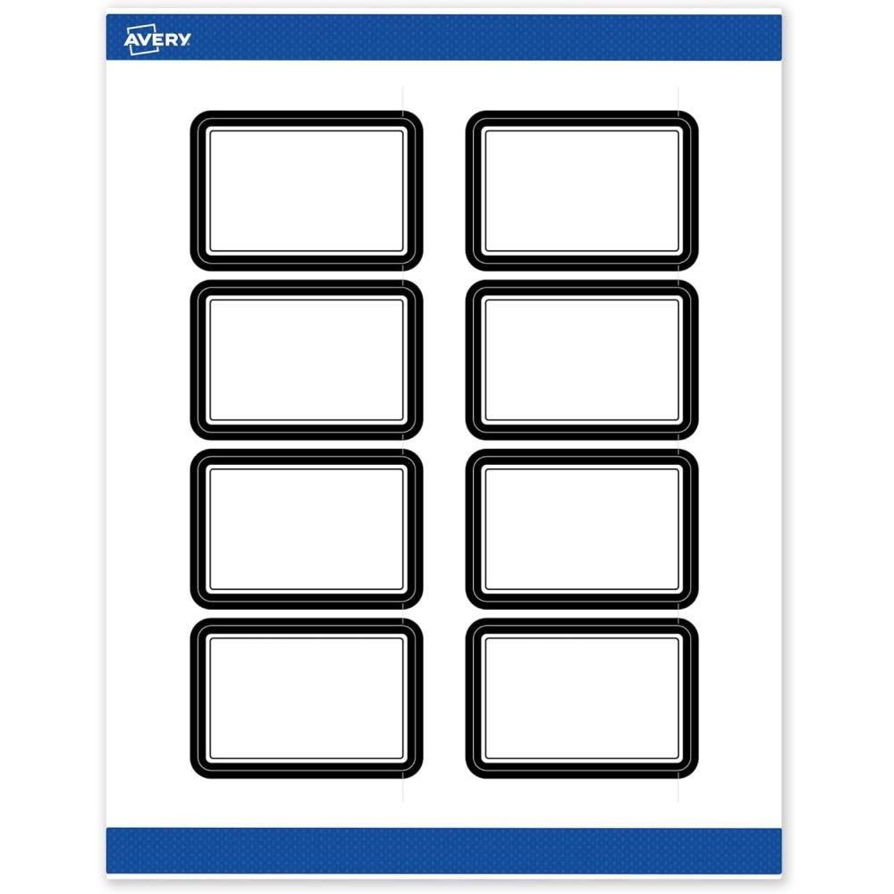 imageAvery Printable Rectangle Labels Gold ampamp Navy Border Florals 2quot x 3quot Matte White Rectangle Labels Permanent LaserInkjet 80ct Great for Product MerchandisingDouble Black Border