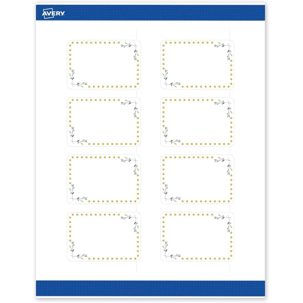 imageAvery Printable Rectangle Labels Gold ampamp Navy Border Florals 2quot x 3quot Matte White Rectangle Labels Permanent LaserInkjet 80ct Great for Product MerchandisingGreen Florals With Gold Dots