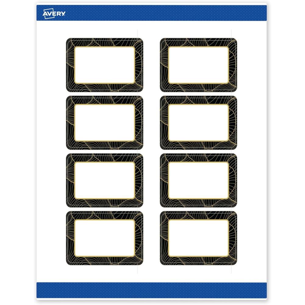 imageAvery Printable Rectangle Labels Gold ampamp Navy Border Florals 2quot x 3quot Matte White Rectangle Labels Permanent LaserInkjet 80ct Great for Product MerchandisingBlack Border With Gold Veins