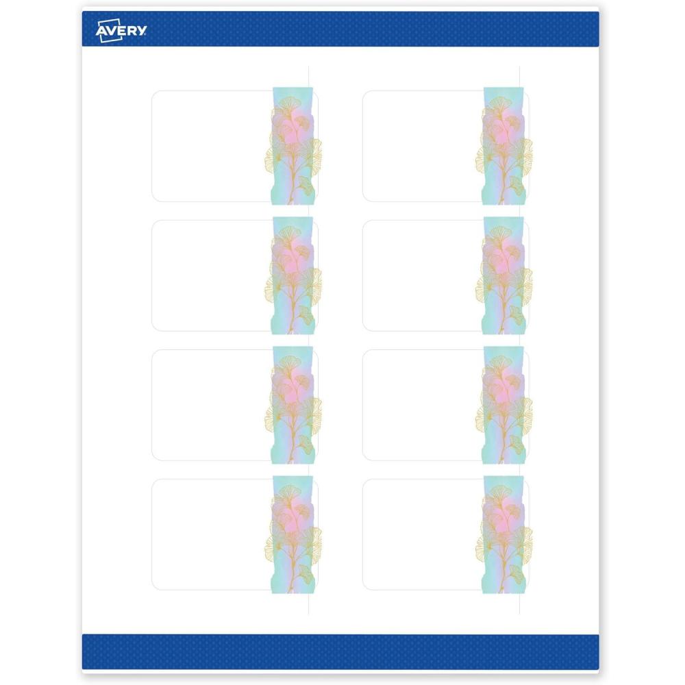 imageAvery Printable Rectangle Labels Gold ampamp Navy Border Florals 2quot x 3quot Matte White Rectangle Labels Permanent LaserInkjet 80ct Great for Product MerchandisingWatercolors With Gold Ginkgo Leaves