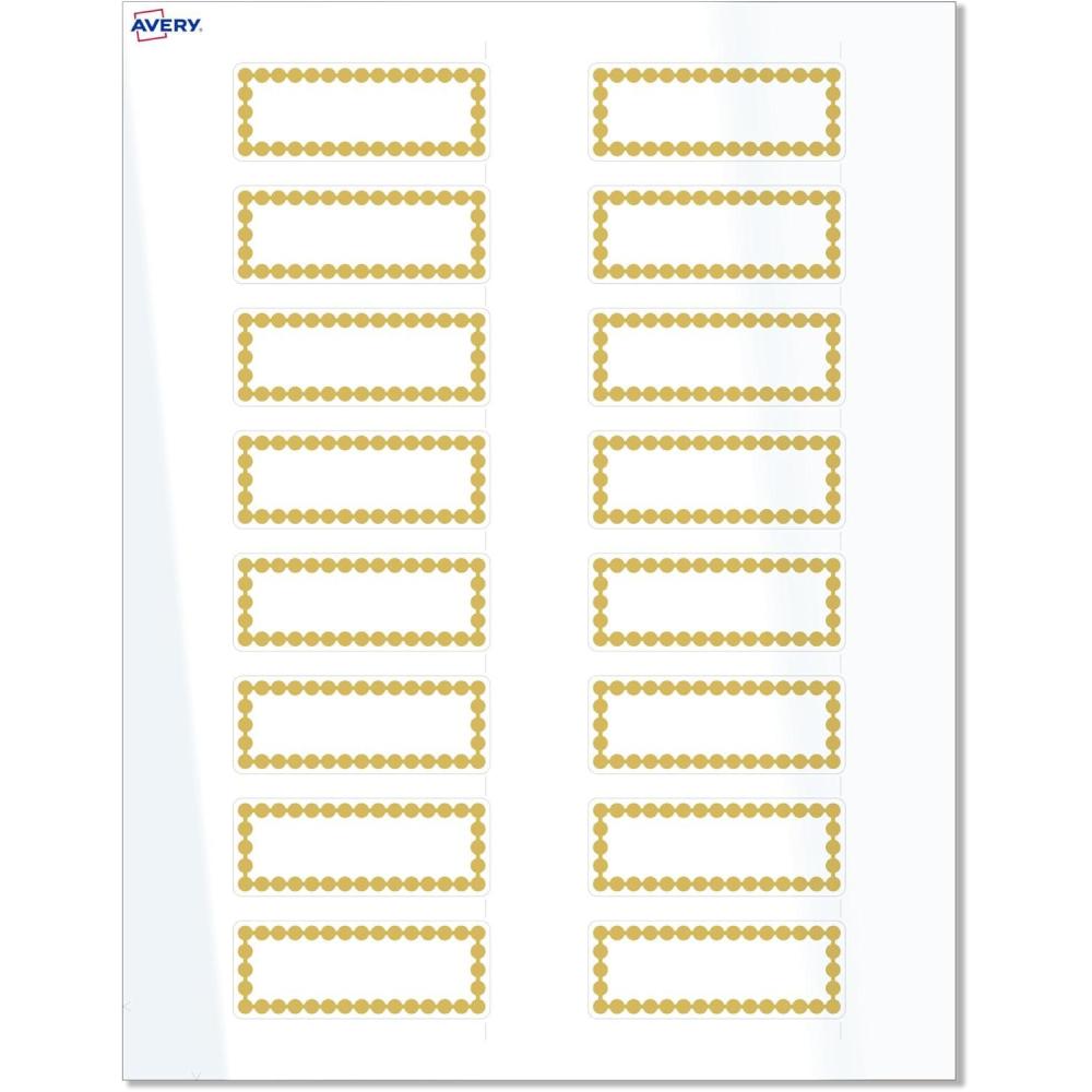 imageAvery Printable Rectangle Labels Sure Feed Technology Blue Border Gold Dots Design 1quot x 258quot Glossy White Permanent Adhesive LaserInkjet 160 Total Great for AddressingGold Beads