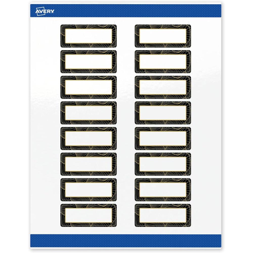 imageAvery Printable Rectangle Labels Sure Feed Technology Blue Border Gold Dots Design 1quot x 258quot Glossy White Permanent Adhesive LaserInkjet 160 Total Great for AddressingBlack Border With Gold Veins