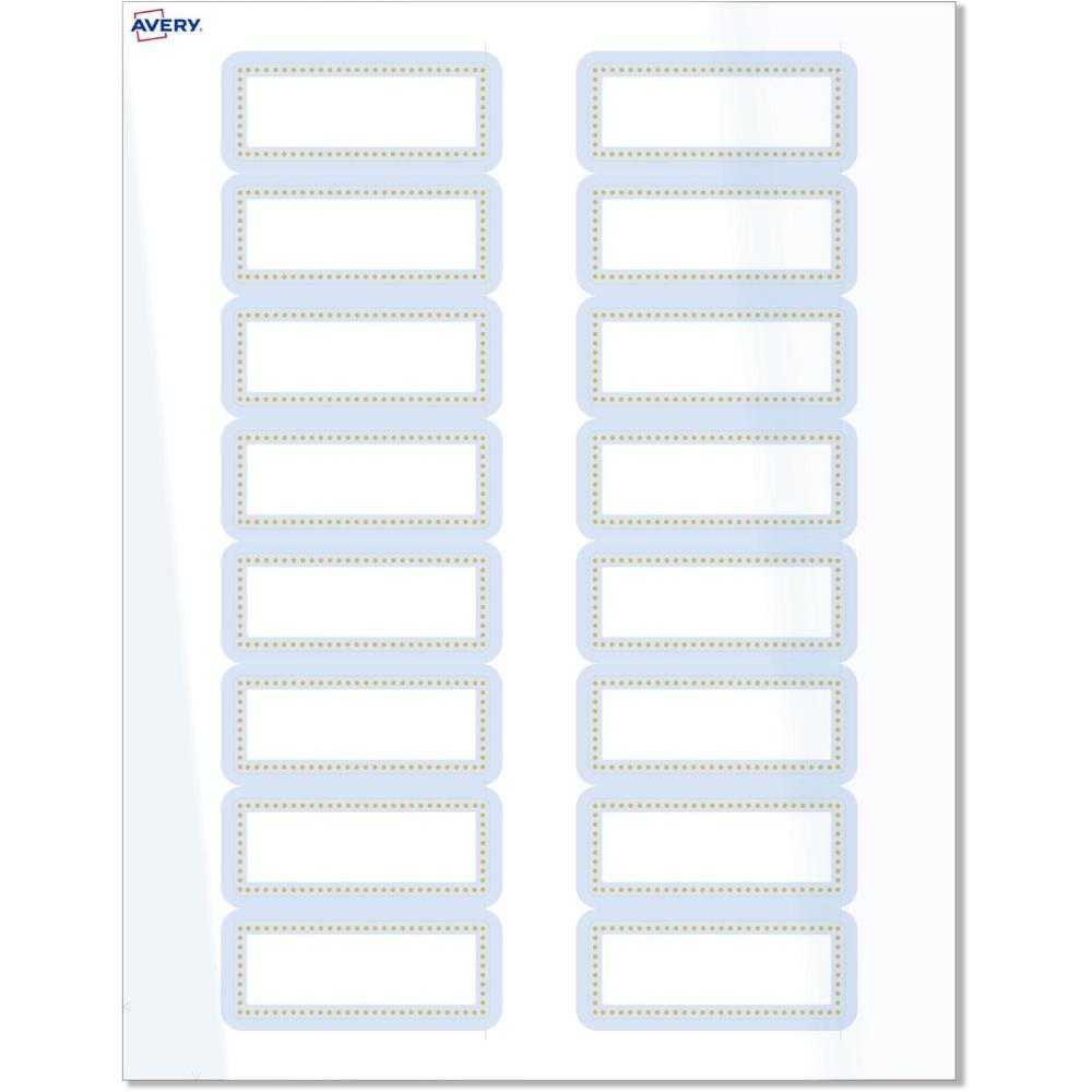 imageAvery Printable Rectangle Labels Sure Feed Technology Blue Border Gold Dots Design 1quot x 258quot Glossy White Permanent Adhesive LaserInkjet 160 Total Great for AddressingBlue Border With Gold Dots
