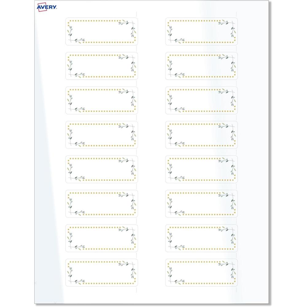 imageAvery Printable Rectangle Labels Sure Feed Technology Blue Border Gold Dots Design 1quot x 258quot Glossy White Permanent Adhesive LaserInkjet 160 Total Great for AddressingGreen Florals With Gold Dots