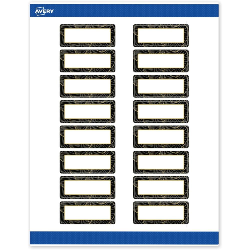 imageAvery Printable Rectangle Labels Sure Feed Technology Double Gold Border Florals Design 1quot x 258quot Matte White Permanent Labels LaserInkjet 160 Total Great for AddressingBlack Border With Gold Veins
