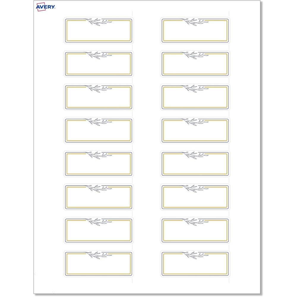 imageAvery Printable Rectangle Labels Sure Feed Technology Double Gold Border Florals Design 1quot x 258quot Matte White Permanent Labels LaserInkjet 160 Total Great for AddressingGold  Navy Border With Florals