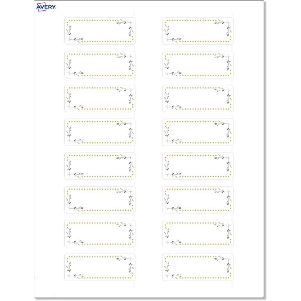 imageAvery Printable Rectangle Labels Sure Feed Technology Double Gold Border Florals Design 1quot x 258quot Matte White Permanent Labels LaserInkjet 160 Total Great for AddressingGreen Florals With Gold Dots