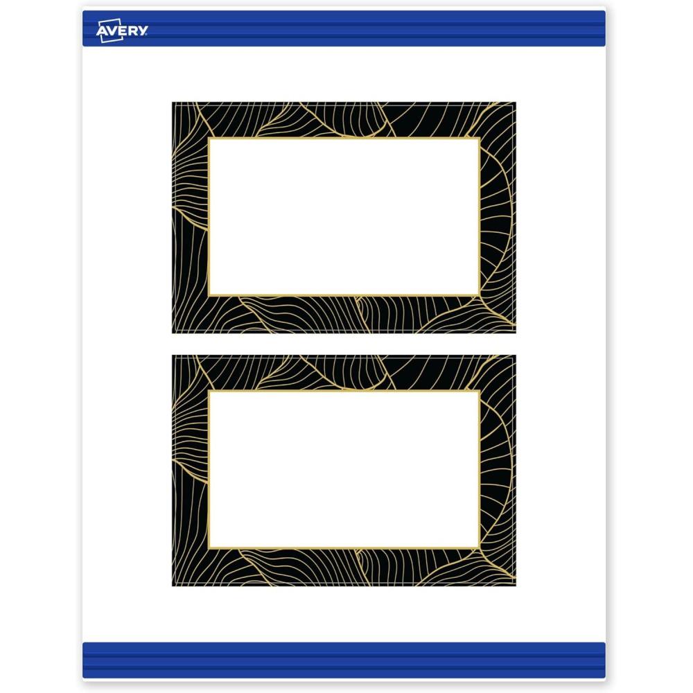 imageAvery Printable Rectangle Postcards Gold MultiLined Border 4quot x 6quot Matte White LaserInkjet 20ct Great for PostcardsBlack Border with Gold Veins