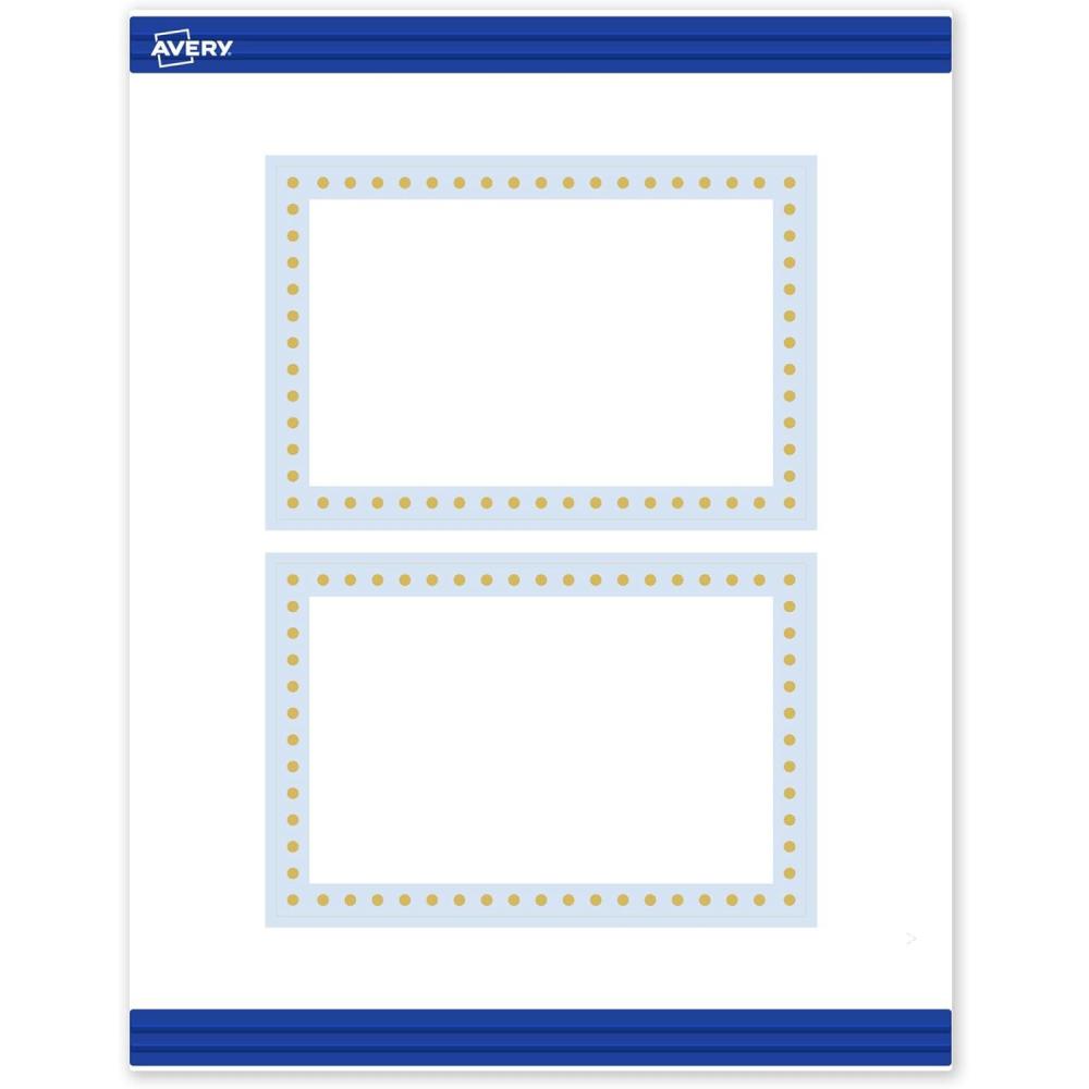 imageAvery Printable Rectangle Postcards Gold MultiLined Border 4quot x 6quot Matte White LaserInkjet 20ct Great for PostcardsBlue Border with Gold Dots