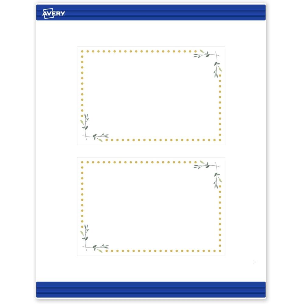 imageAvery Printable Rectangle Postcards Gold MultiLined Border 4quot x 6quot Matte White LaserInkjet 20ct Great for PostcardsGreen Florals with Gold Dots