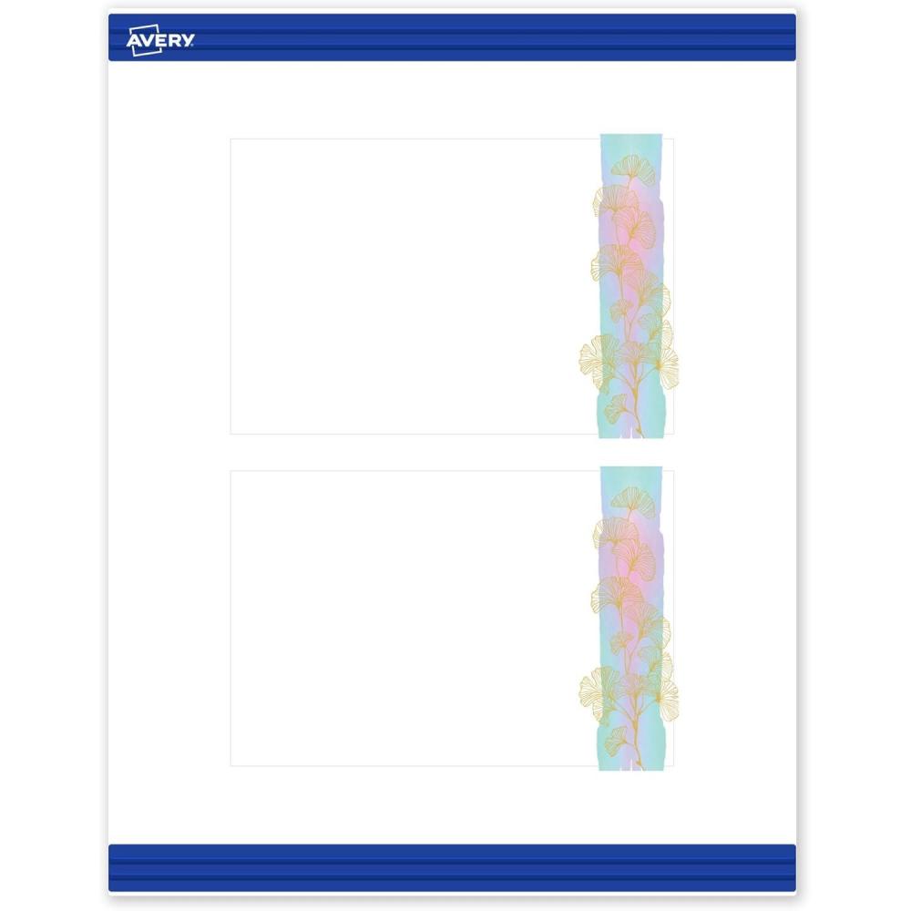 imageAvery Printable Rectangle Postcards Gold MultiLined Border 4quot x 6quot Matte White LaserInkjet 20ct Great for PostcardsWatercolors with Gold Ginkgo Leaves