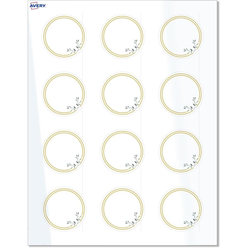 imageAvery Printable Round Labels Sure Feed Technology Gold Beads Design 2quot Diameter Glossy White Permanent Adhesive LaserInkjet 120 Total Great for Product MerchandisingDouble Gold Border With Florals
