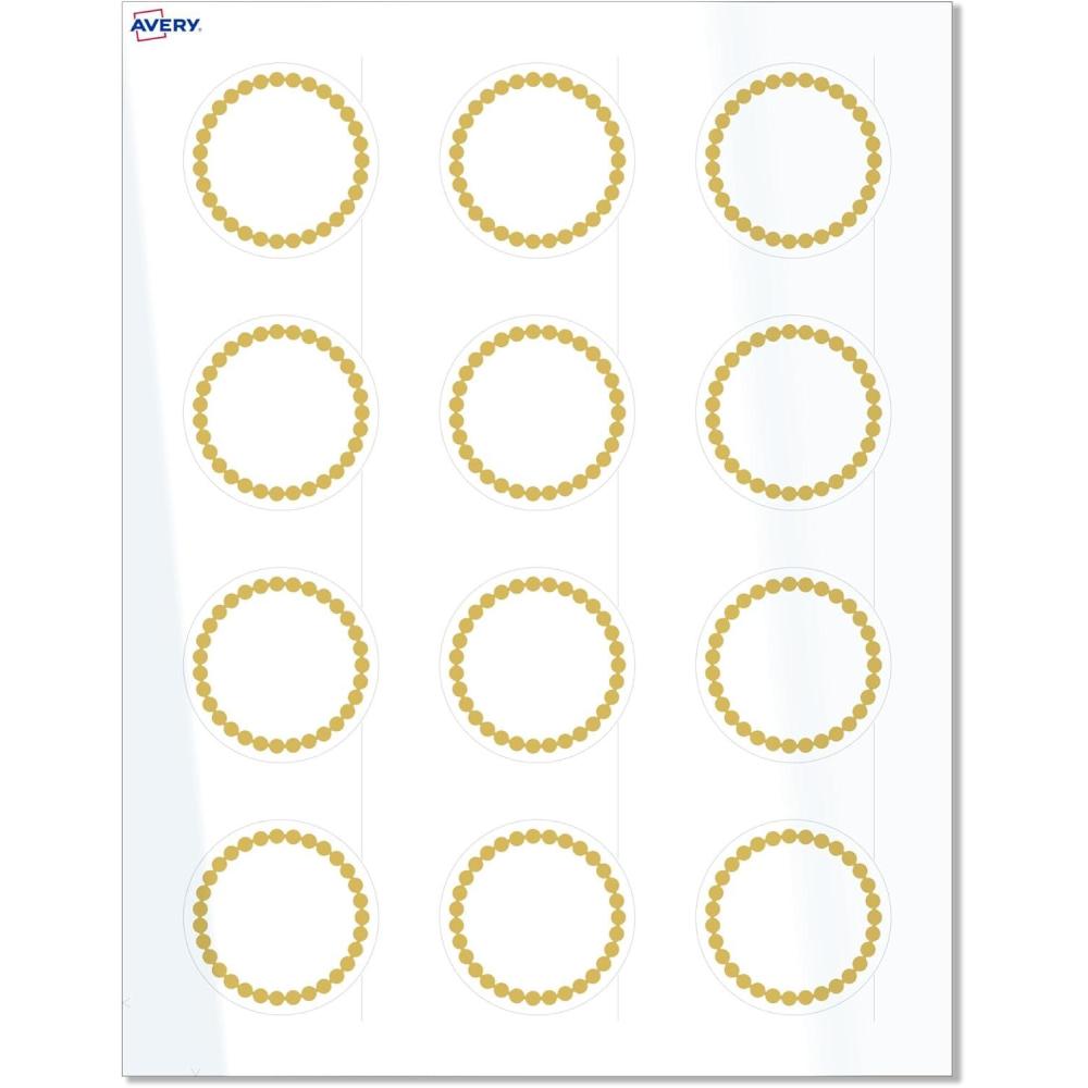 imageAvery Printable Round Labels Sure Feed Technology Gold Beads Design 2quot Diameter Glossy White Permanent Adhesive LaserInkjet 120 Total Great for Product MerchandisingGold Beads