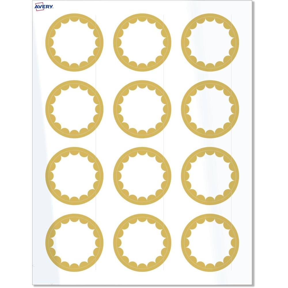 imageAvery Printable Round Labels Sure Feed Technology Gold Beads Design 2quot Diameter Glossy White Permanent Adhesive LaserInkjet 120 Total Great for Product MerchandisingGold Dots Edge