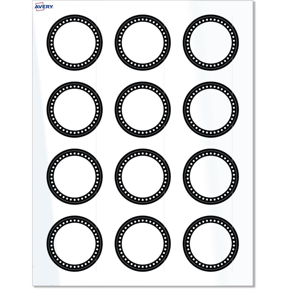 imageAvery Printable Round Labels Sure Feed Technology Gold Beads Design 2quot Diameter Glossy White Permanent Adhesive LaserInkjet 120 Total Great for Product MerchandisingBlack  White Polka Dots