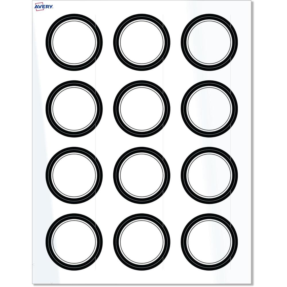 imageAvery Printable Round Labels Sure Feed Technology Gold Beads Design 2quot Diameter Glossy White Permanent Adhesive LaserInkjet 120 Total Great for Product MerchandisingDouble Black Border