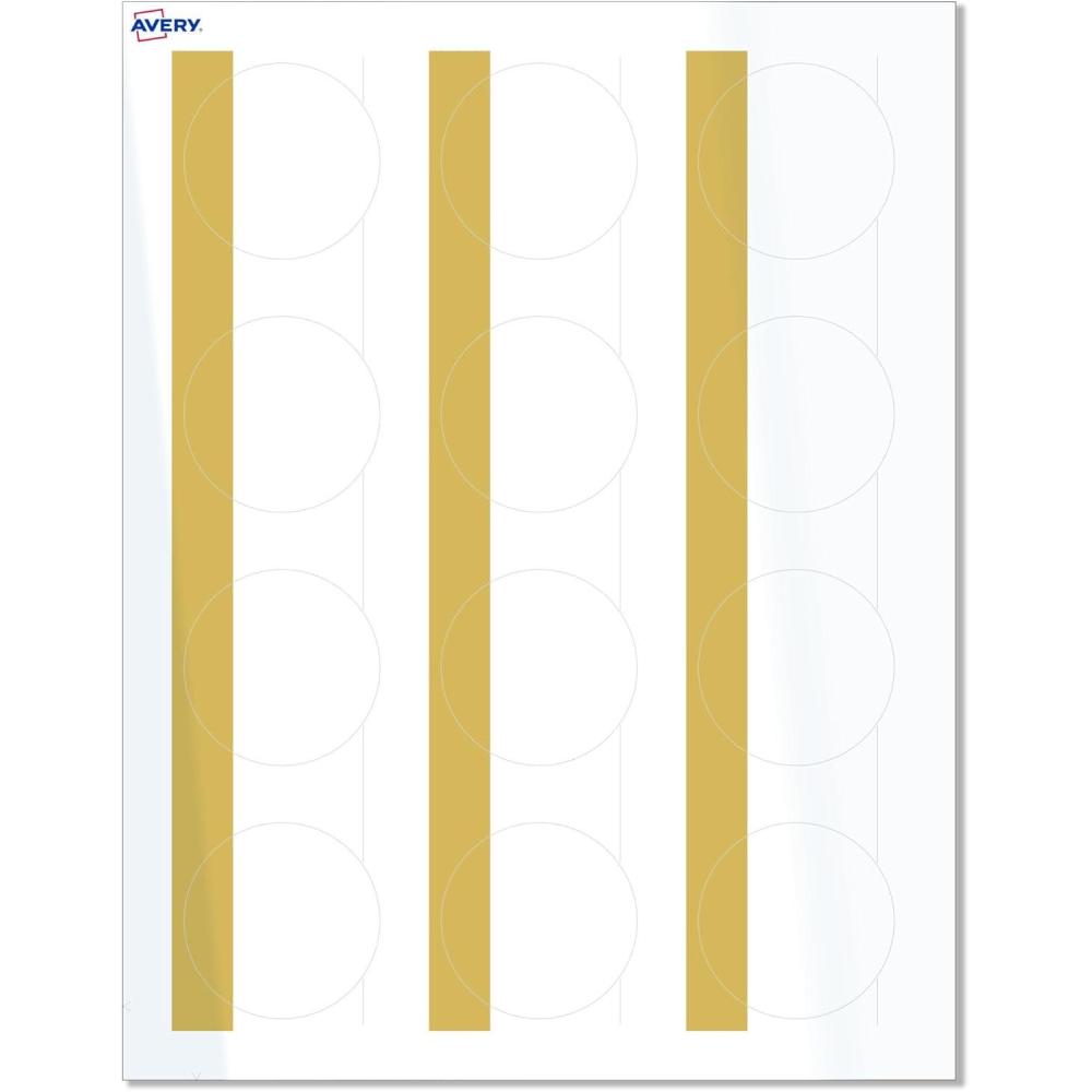 imageAvery Printable Round Labels Sure Feed Technology Gold Beads Design 2quot Diameter Glossy White Permanent Adhesive LaserInkjet 120 Total Great for Product MerchandisingDipped Gold Edge