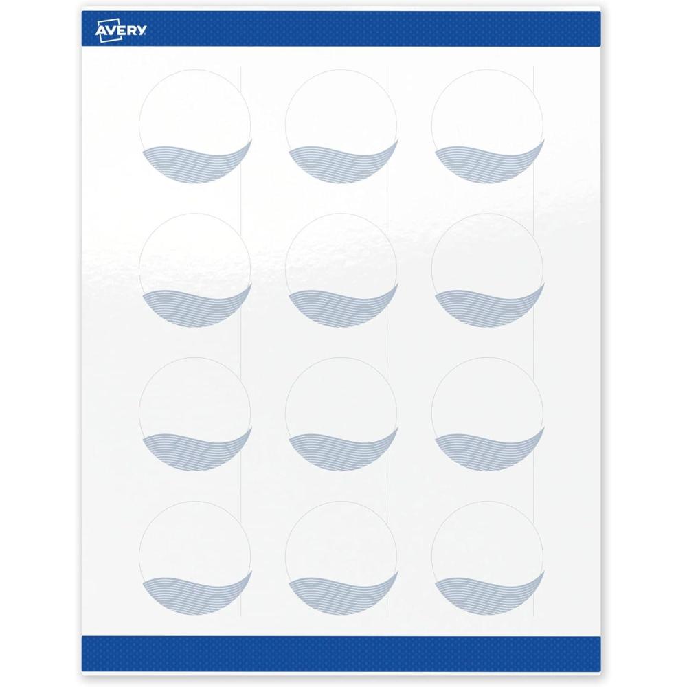 imageAvery Printable Round Labels Sure Feed Technology Gold Beads Design 2quot Diameter Glossy White Permanent Adhesive LaserInkjet 120 Total Great for Product MerchandisingBlue Waves