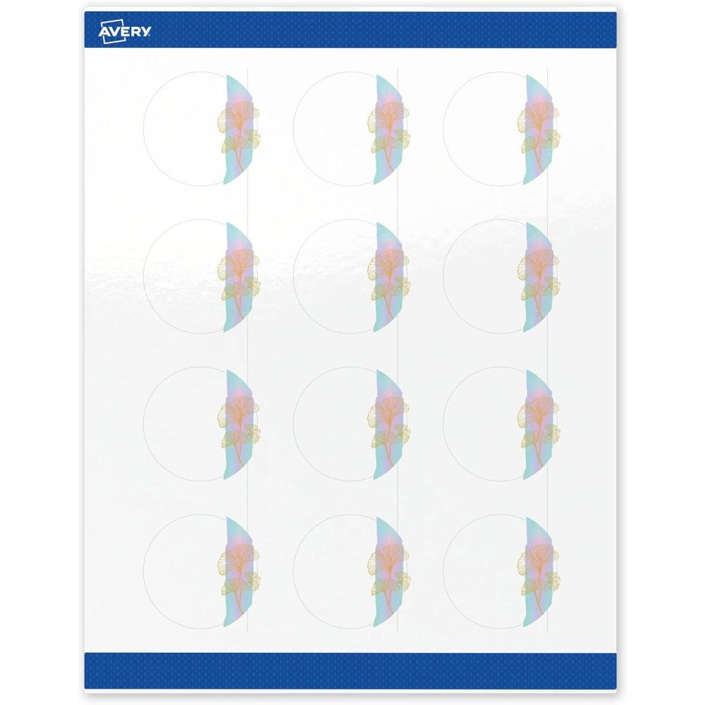 imageAvery Printable Round Labels Sure Feed Technology Gold Beads Design 2quot Diameter Glossy White Permanent Adhesive LaserInkjet 120 Total Great for Product MerchandisingWatercolors With Gold Ginkgo Leaves