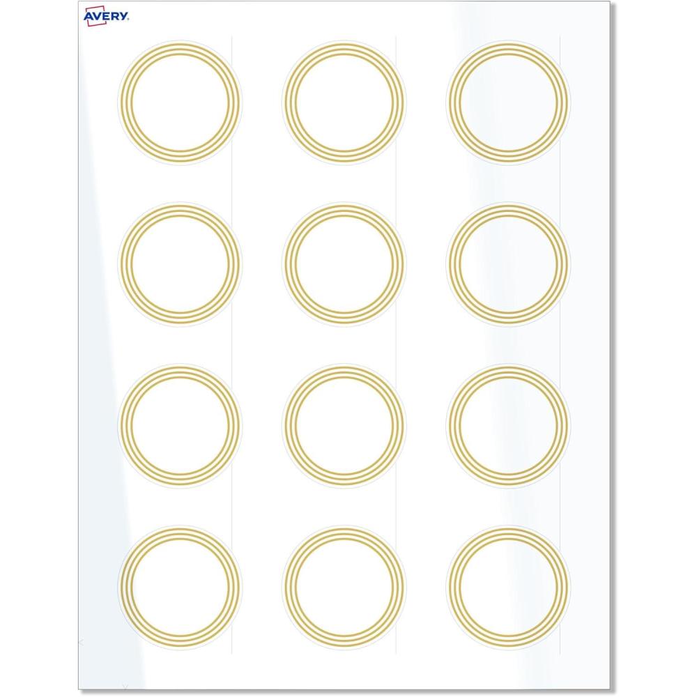 imageAvery Printable Round Labels Sure Feed Technology Gold Beads Design 2quot Diameter Glossy White Permanent Adhesive LaserInkjet 120 Total Great for Product MerchandisingMultilined Gold Border