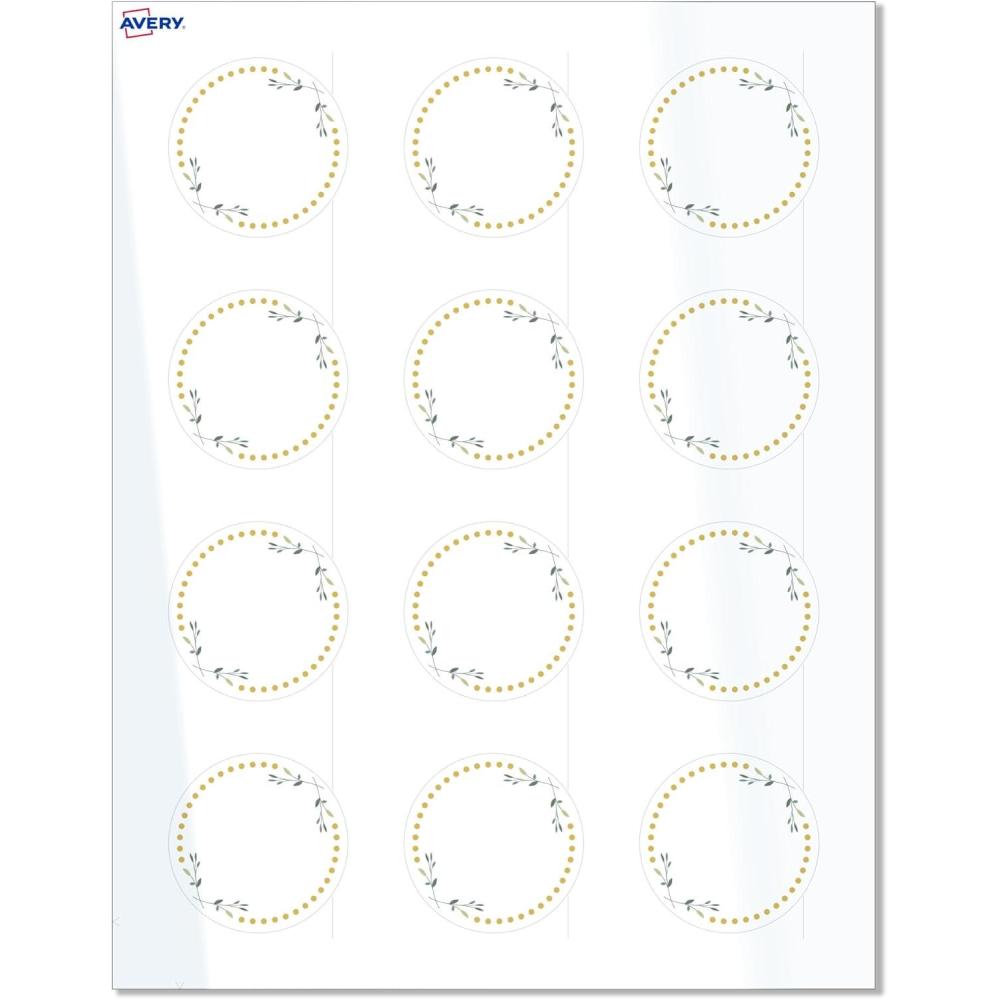 imageAvery Printable Round Labels Sure Feed Technology Gold Beads Design 2quot Diameter Glossy White Permanent Adhesive LaserInkjet 120 Total Great for Product MerchandisingGreen Florals With Gold Dots