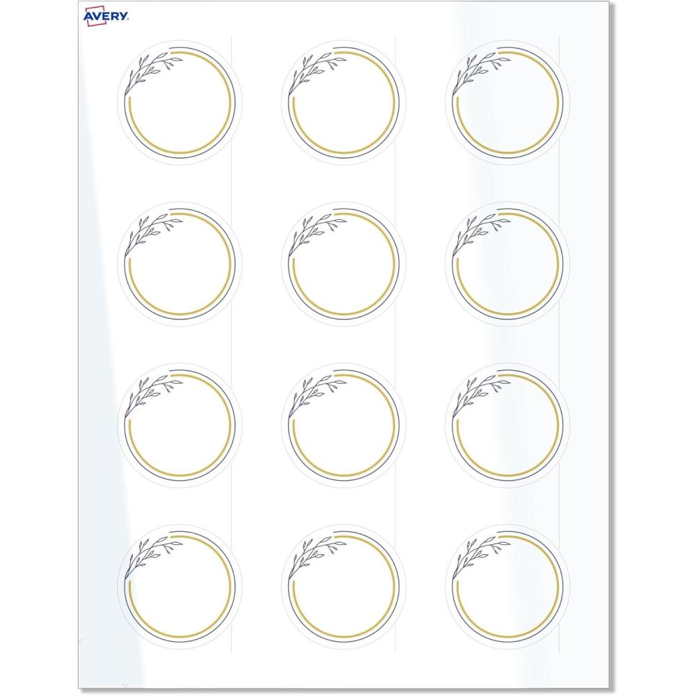 imageAvery Printable Round Labels Sure Feed Technology Gold Beads Design 2quot Diameter Glossy White Permanent Adhesive LaserInkjet 120 Total Great for Product MerchandisingGold  Navy Border With Florals