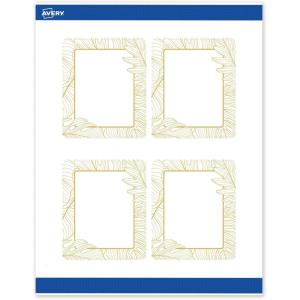 imageAvery Printable Rectangle Labels Gold Double Border Florals 4quot x 313quot Matte White Rectangle Labels Permanent LaserInkjet 40ct Great for Product MerchandisingGold Monstera Leaves