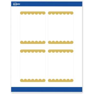imageAvery Printable Rectangle Labels Gold Double Border Florals 4quot x 313quot Matte White Rectangle Labels Permanent LaserInkjet 40ct Great for Product MerchandisingGold Dots Edge