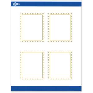 imageAvery Printable Rectangle Labels Gold Double Border Florals 4quot x 313quot Matte White Rectangle Labels Permanent LaserInkjet 40ct Great for Product MerchandisingGold Border With Gold Dots
