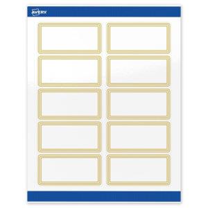imageAvery Printable Rectangle Labels Gold MultiLined Border 2quot x 4quot Matte White Rectangle Labels Permanent LaserInkjet 100ct Great for Product MerchandisingMultilined Gold Border