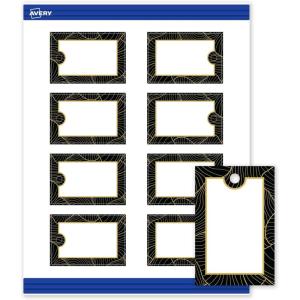 imageAvery Printable Rectangle Tags Gold Dots Green Florals 2quot x 3quot Matte White LaserInkjet 80ct Great for Product TagsBlack Border With Gold Veins