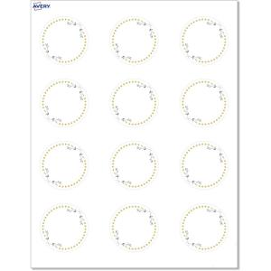 imageAvery Printable Round Cards Sure Feed Technology Blue Border Gold Dots Design 2quot Diameter Matte White Cards LaserInkjet 120 Total Great for Product TagsGreen Florals with Gold Dots