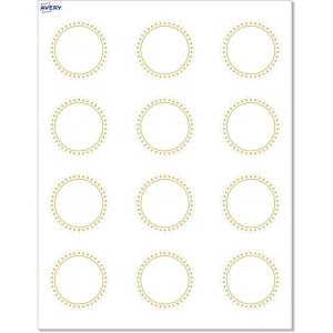 imageAvery Printable Round Cards Sure Feed Technology Blue Border Gold Dots Design 2quot Diameter Matte White Cards LaserInkjet 120 Total Great for Product TagsGold Border with Gold Dots