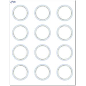 imageAvery Printable Round Cards Sure Feed Technology Blue Border Gold Dots Design 2quot Diameter Matte White Cards LaserInkjet 120 Total Great for Product TagsBlue Border with Gold Dots