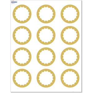 imageAvery Printable Round Cards Sure Feed Technology Blue Border Gold Dots Design 2quot Diameter Matte White Cards LaserInkjet 120 Total Great for Product TagsGold Dots Edge