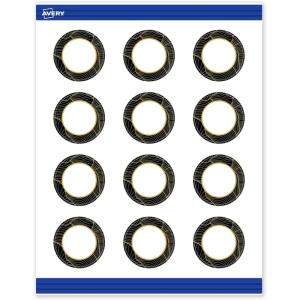 imageAvery Printable Round Cards Sure Feed Technology Blue Border Gold Dots Design 2quot Diameter Matte White Cards LaserInkjet 120 Total Great for Product TagsBlack Border with Gold Veins