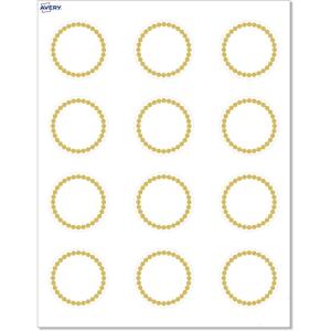 imageAvery Printable Round Cards Sure Feed Technology Blue Border Gold Dots Design 2quot Diameter Matte White Cards LaserInkjet 120 Total Great for Product TagsGold Beads