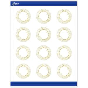 imageAvery Printable Round Cards Sure Feed Technology Blue Border Gold Dots Design 2quot Diameter Matte White Cards LaserInkjet 120 Total Great for Product TagsGold Monstera Leaves