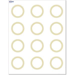 imageAvery Printable Round Cards Sure Feed Technology Blue Border Gold Dots Design 2quot Diameter Matte White Cards LaserInkjet 120 Total Great for Product TagsMultiLined Gold Border
