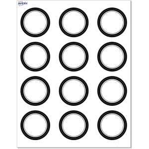imageAvery Printable Round Cards Sure Feed Technology Blue Border Gold Dots Design 2quot Diameter Matte White Cards LaserInkjet 120 Total Great for Product TagsDouble Black Border