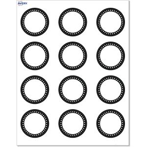 imageAvery Printable Round Cards Sure Feed Technology Blue Border Gold Dots Design 2quot Diameter Matte White Cards LaserInkjet 120 Total Great for Product TagsBlack  White Polka Dots