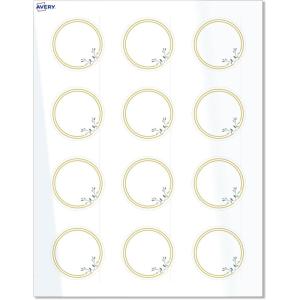 imageAvery Printable Round Labels Sure Feed Technology Gold Beads Design 2quot Diameter Glossy White Permanent Adhesive LaserInkjet 120 Total Great for Product MerchandisingDouble Gold Border With Florals