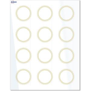 imageAvery Printable Round Labels Sure Feed Technology Gold Beads Design 2quot Diameter Glossy White Permanent Adhesive LaserInkjet 120 Total Great for Product MerchandisingGold Border With Gold Dots