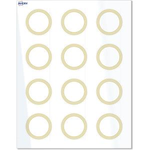 imageAvery Printable Round Labels Sure Feed Technology Gold Beads Design 2quot Diameter Glossy White Permanent Adhesive LaserInkjet 120 Total Great for Product MerchandisingMultilined Gold Border