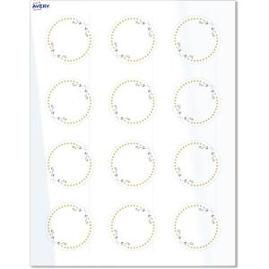 imageAvery Printable Round Labels Sure Feed Technology Gold Beads Design 2quot Diameter Glossy White Permanent Adhesive LaserInkjet 120 Total Great for Product MerchandisingGreen Florals With Gold Dots