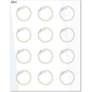 imageAvery Printable Round Labels Sure Feed Technology Gold Beads Design 2quot Diameter Glossy White Permanent Adhesive LaserInkjet 120 Total Great for Product MerchandisingGold  Navy Border With Florals