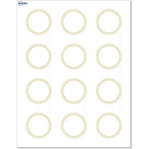imageAvery Printable Round Labels Sure Feed Technology Gold Dots Edge Design 2quot Diameter Matte White Permanent Labels LaserInkjet 120 Total Great for Product MerchandisingGold Border With Gold Dots