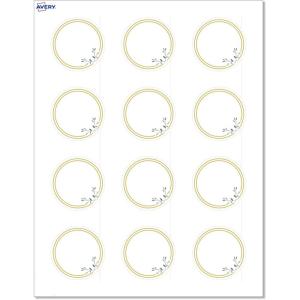 imageAvery Printable Round Labels Sure Feed Technology Gold Dots Edge Design 2quot Diameter Matte White Permanent Labels LaserInkjet 120 Total Great for Product MerchandisingDouble Gold Border With Florals