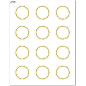 imageAvery Printable Round Labels Sure Feed Technology Gold Dots Edge Design 2quot Diameter Matte White Permanent Labels LaserInkjet 120 Total Great for Product MerchandisingGold Beads