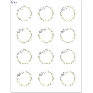 imageAvery Printable Round Labels Sure Feed Technology Gold Dots Edge Design 2quot Diameter Matte White Permanent Labels LaserInkjet 120 Total Great for Product MerchandisingGold  Navy Border With Florals